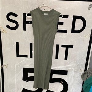 Sleeveless Olive Green Ribbed Dress